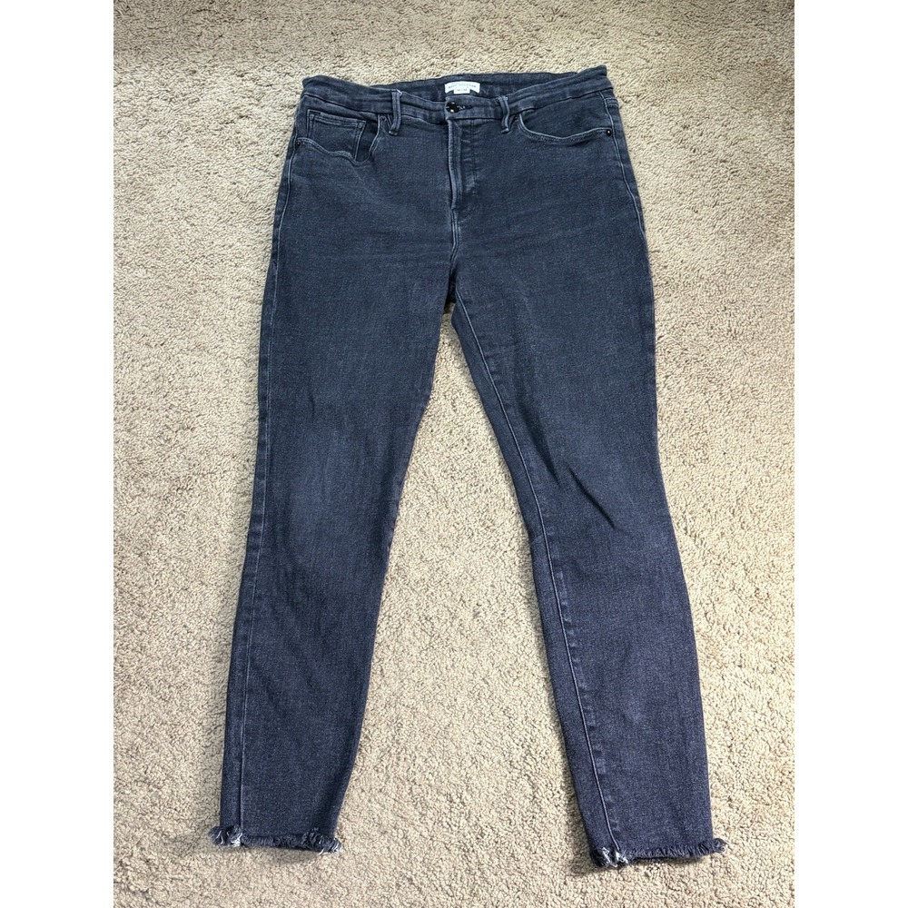 Good Amercian Jeans Women 14/32 Black High Rise Skinny Raw‎ Hem